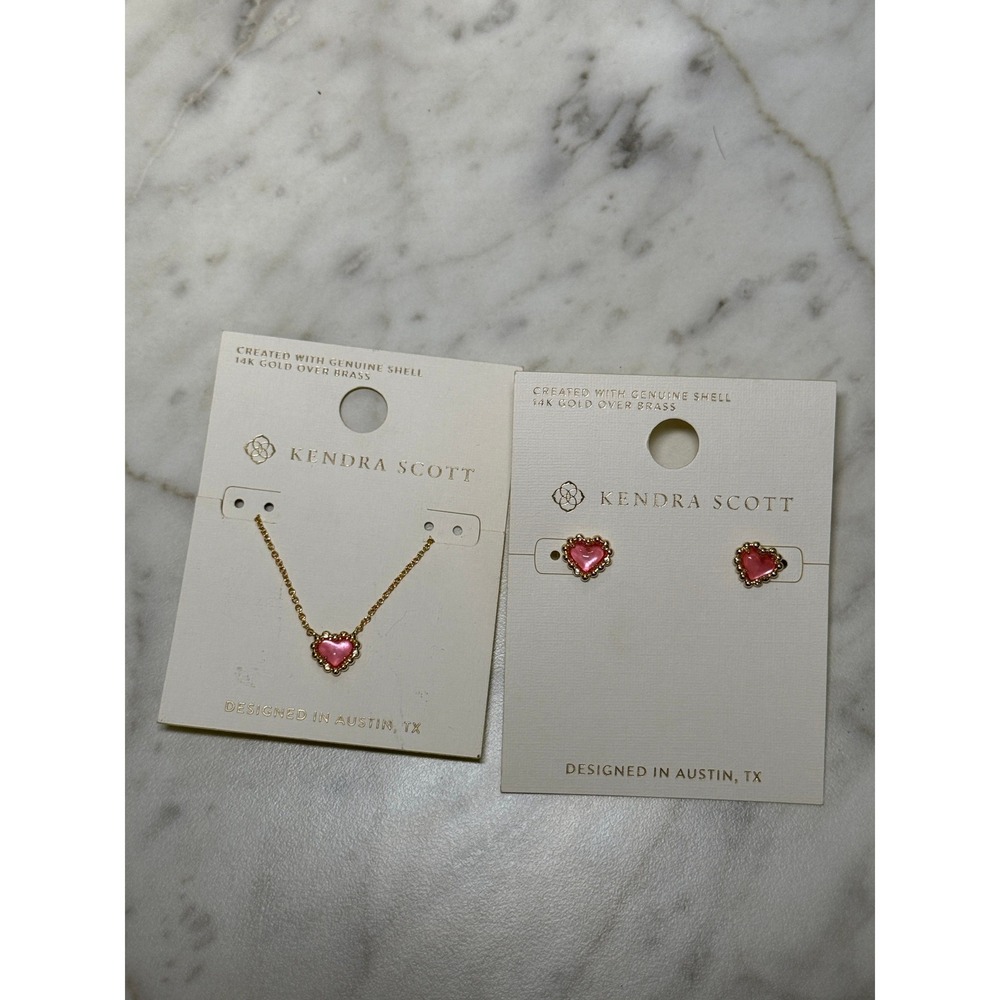 Kendra Scott Anna Framed Pink Jewelry Set Heart Necklace Earrings Gold Coquette